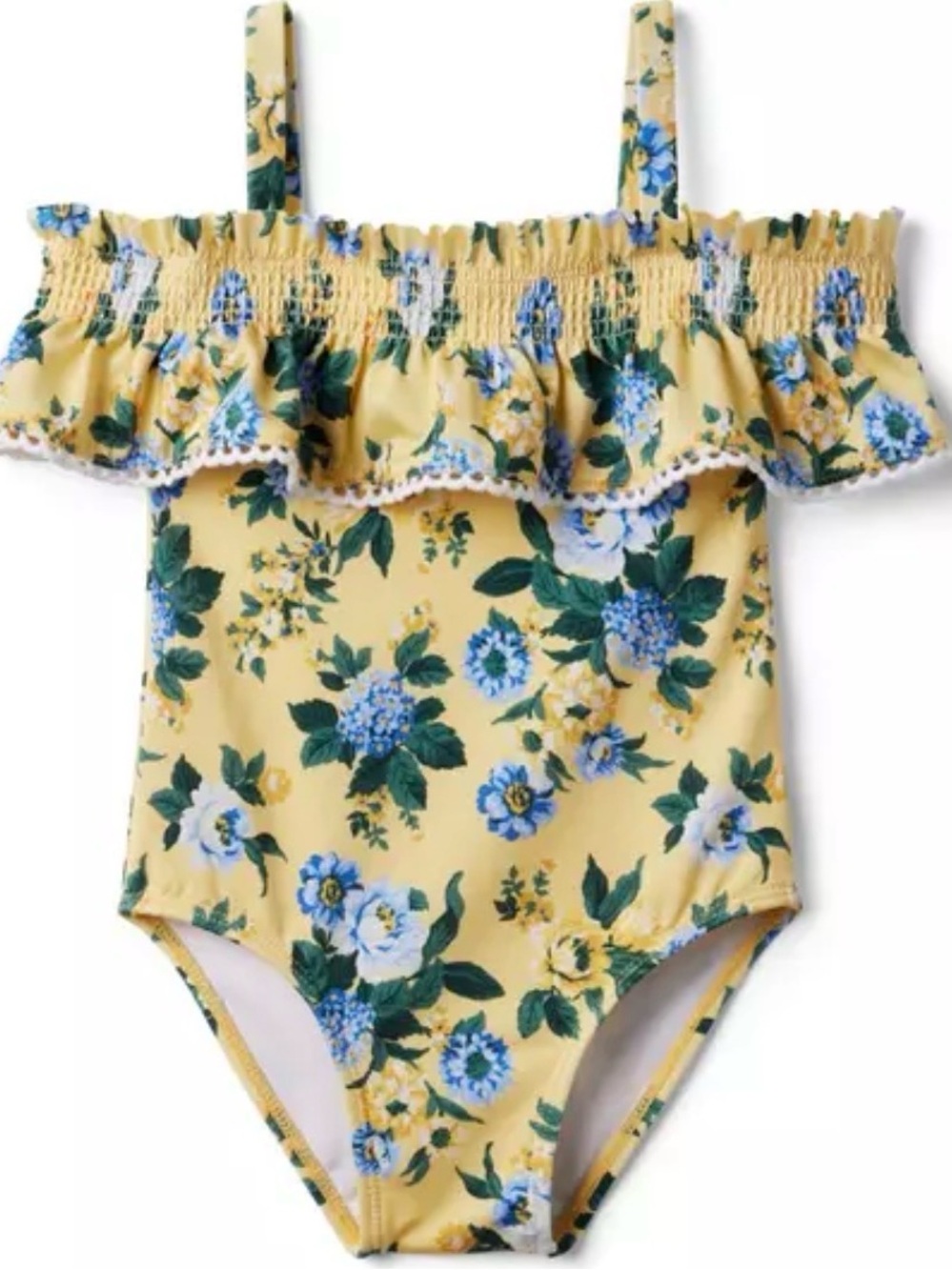 Janie & Jack Yellow Floral Ruffle One-Piece Swimsuit Size 7